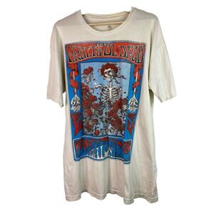Grateful Dead Size L Cream Blue Red Avalon Ballroom S.F. Skeleton Rose T-Shirt